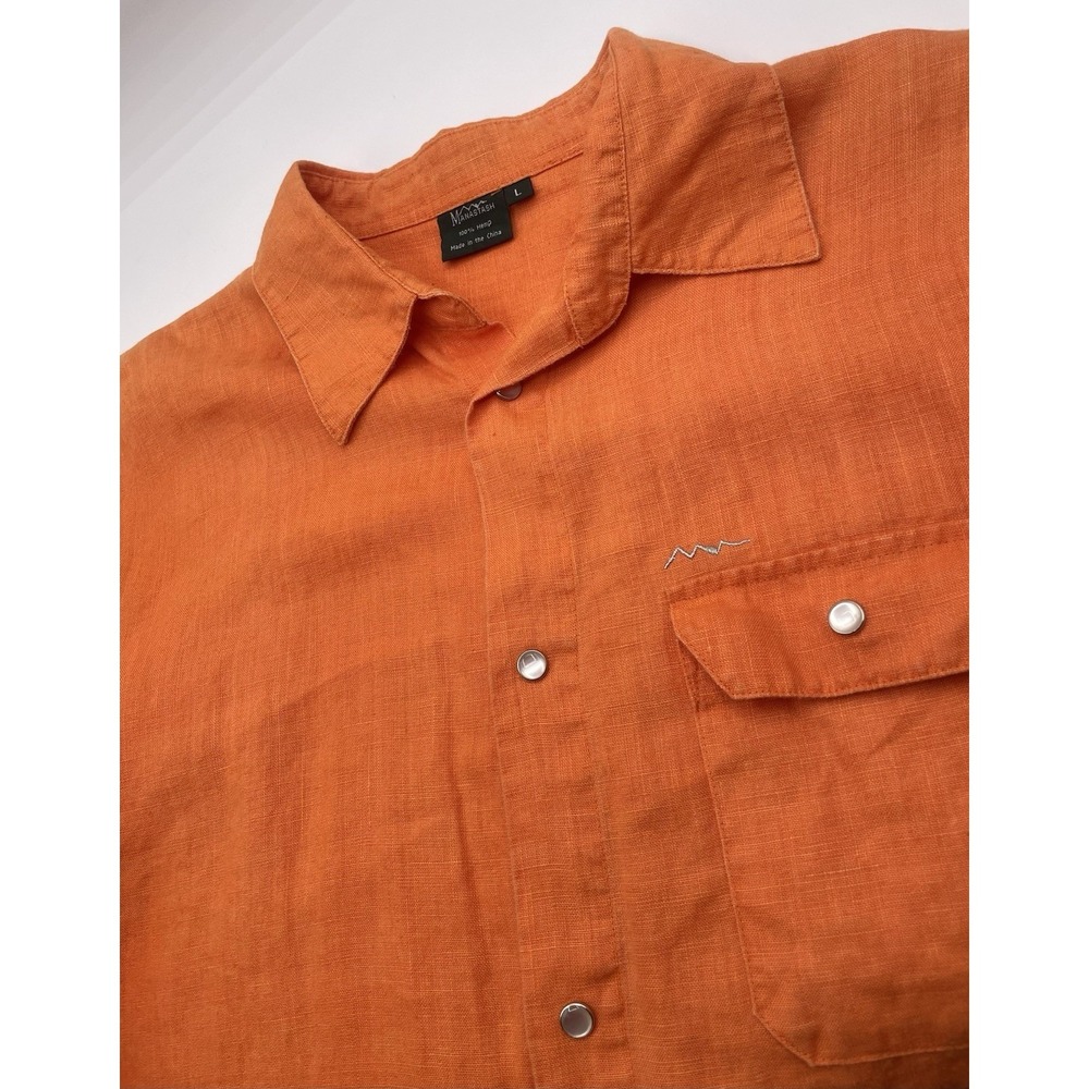 Manastash Pearl Snap Shirt Mens‎ Orange Size L Hemp Short Sleeve